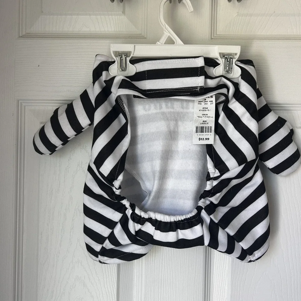 Prisoner Dog Pet Costume Halloween Large‎ White & Black Stripes Cute! Kohl's BxN